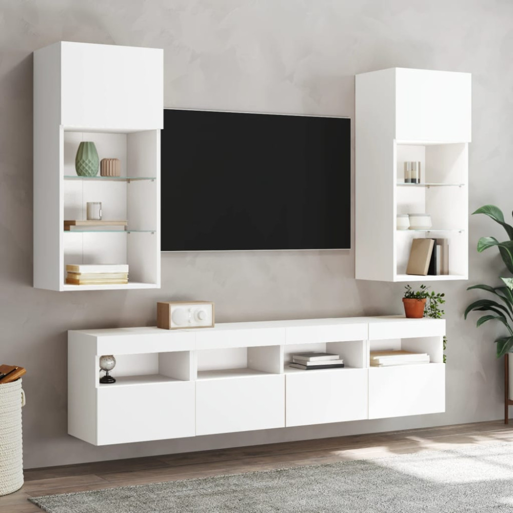 Produktbild för Tv-bänk 5 delar LED vit konstruerat trä