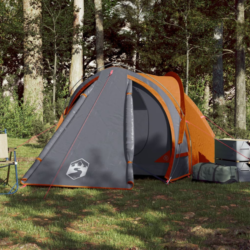 Produktbild för Campingtält 2 personer grå och orange vattentätt