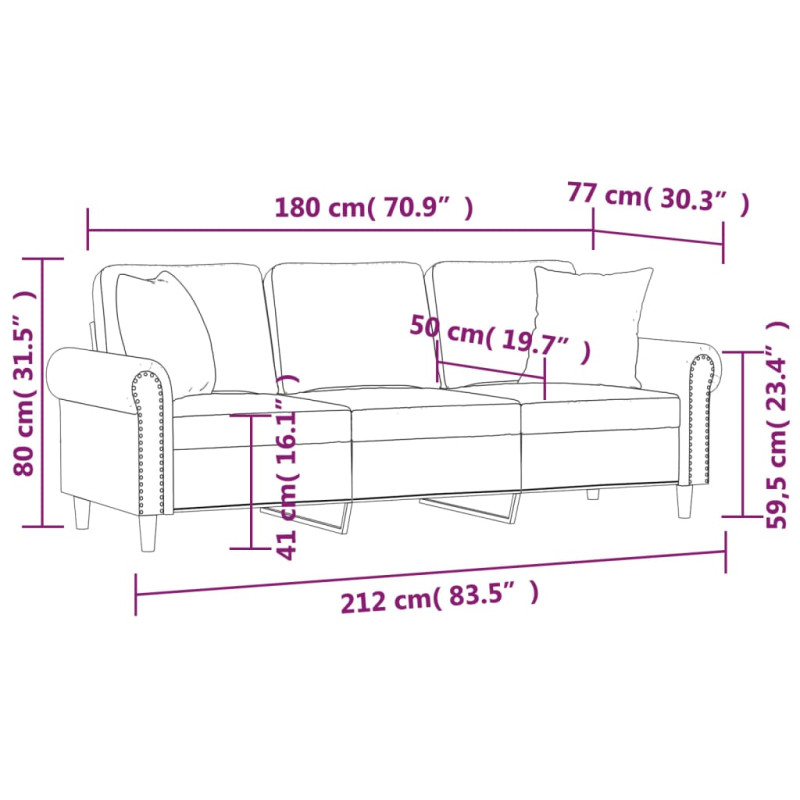 Produktbild för 3-sitssoffa med prydnadskuddar mörkgrå 180 cm sammet