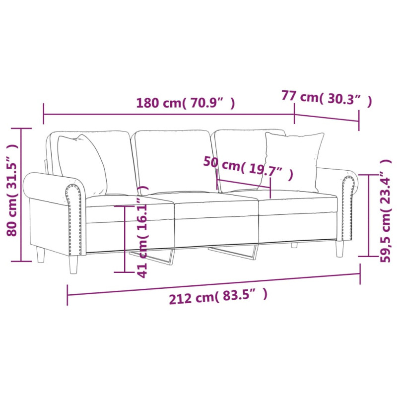 Produktbild för 3-sitssoffa med prydnadskuddar ljusgrå 180 cm sammet