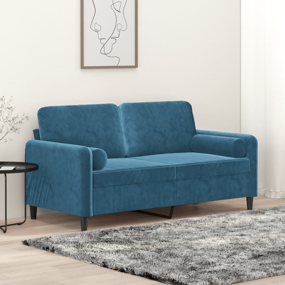 Produktbild för 2-sitssoffa med prydnadskuddar blå 140 cm sammet