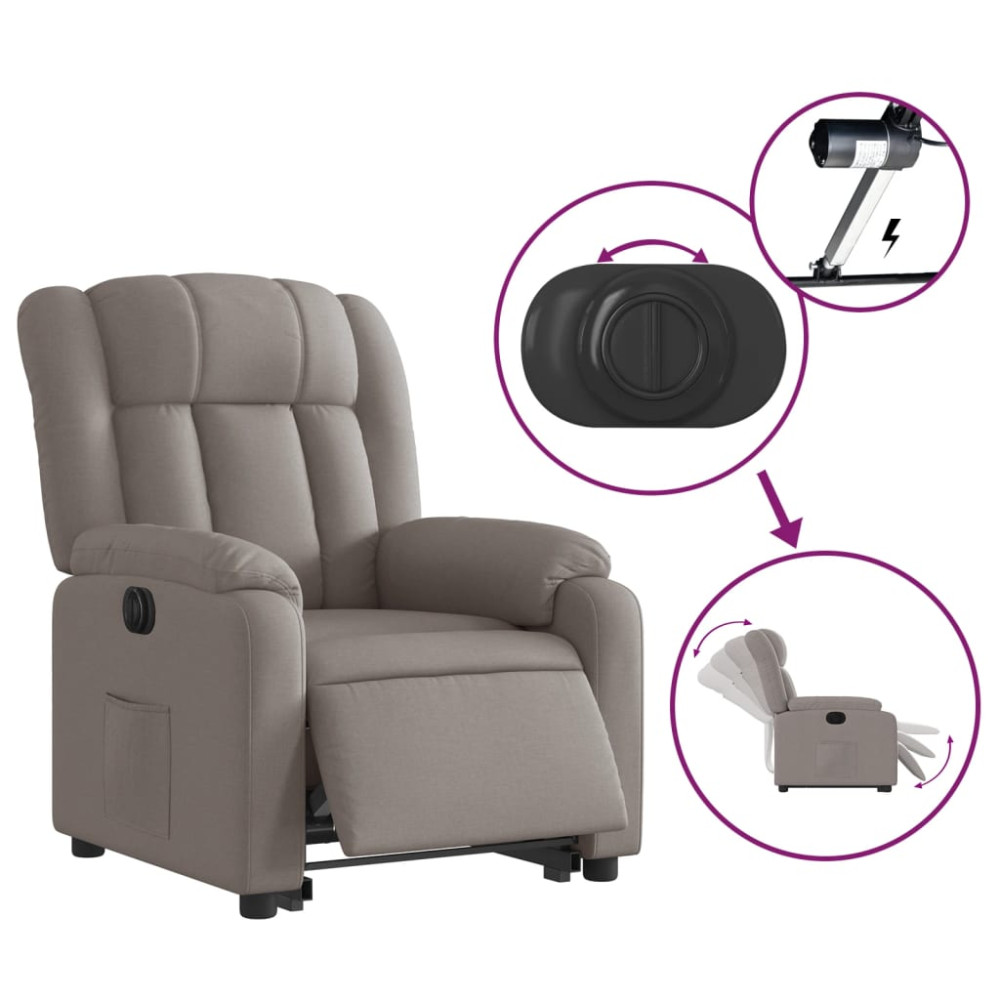 Produktbild för Elektrisk reclinerfåtölj med uppresningshjälp taupe tyg