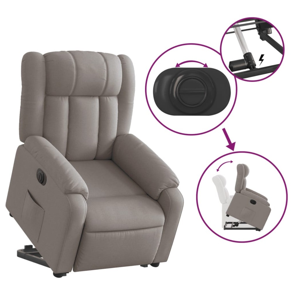 Produktbild för Elektrisk reclinerfåtölj med uppresningshjälp taupe tyg