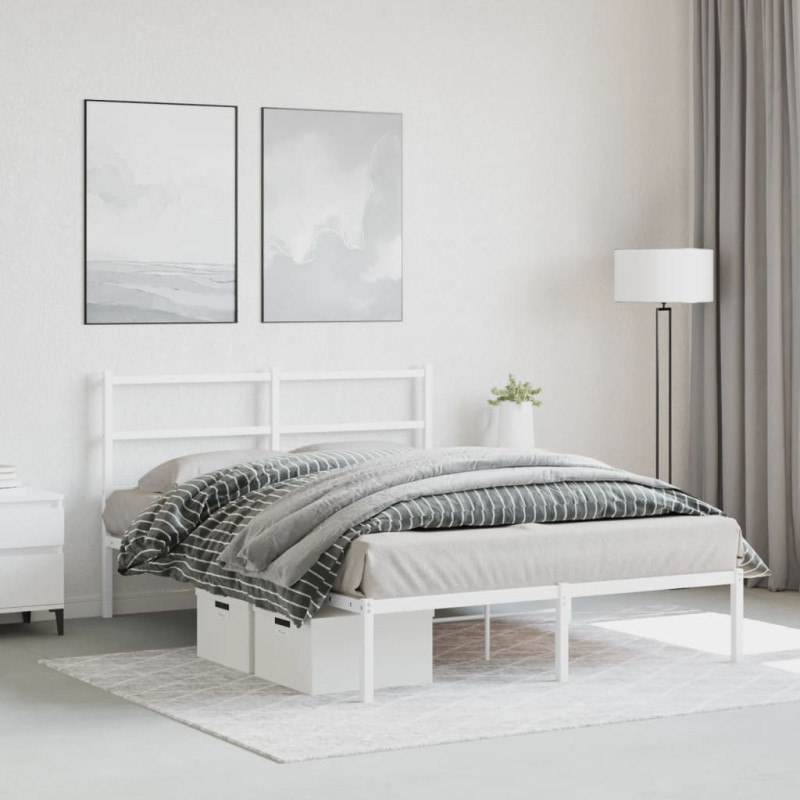 Produktbild för Sängram med huvudgavel metall vit 140x190 cm