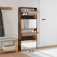 Produktbild för Skoskåp med spegel 4 skåp rökfärgad ek 63x17x134 cm