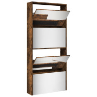 Produktbild för Skoskåp med spegel 4 skåp rökfärgad ek 63x17x134 cm
