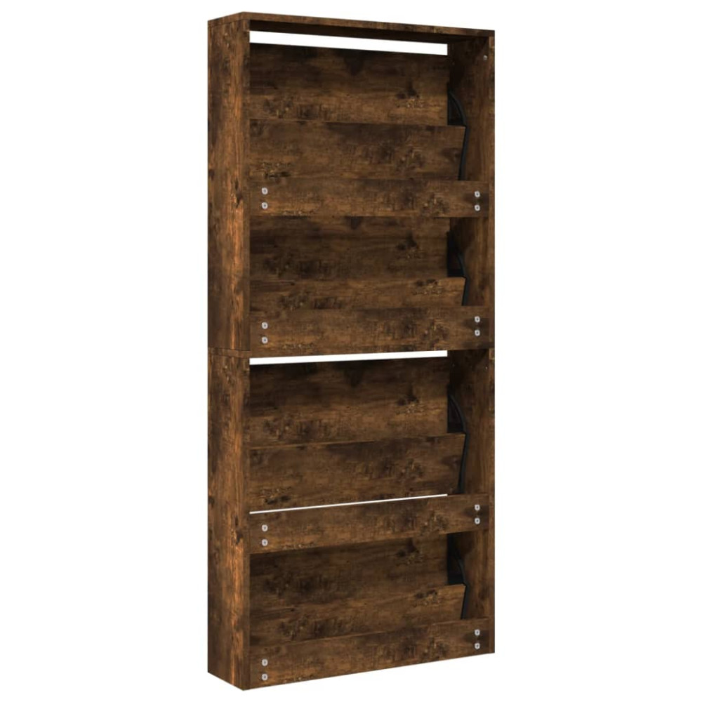 Produktbild för Skoskåp med spegel 4 skåp rökfärgad ek 63x17x134 cm