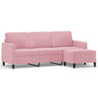 Produktbild för 3-sitssoffa med fotpall rosa 180 cm sammet
