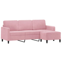 Produktbild för 3-sitssoffa med fotpall rosa 180 cm sammet
