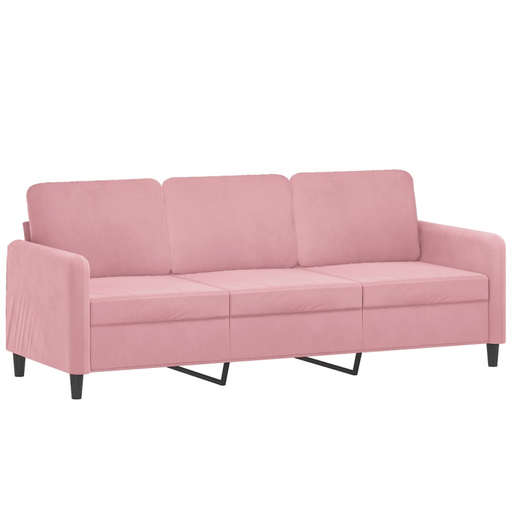 Produktbild för 3-sitssoffa med fotpall rosa 180 cm sammet