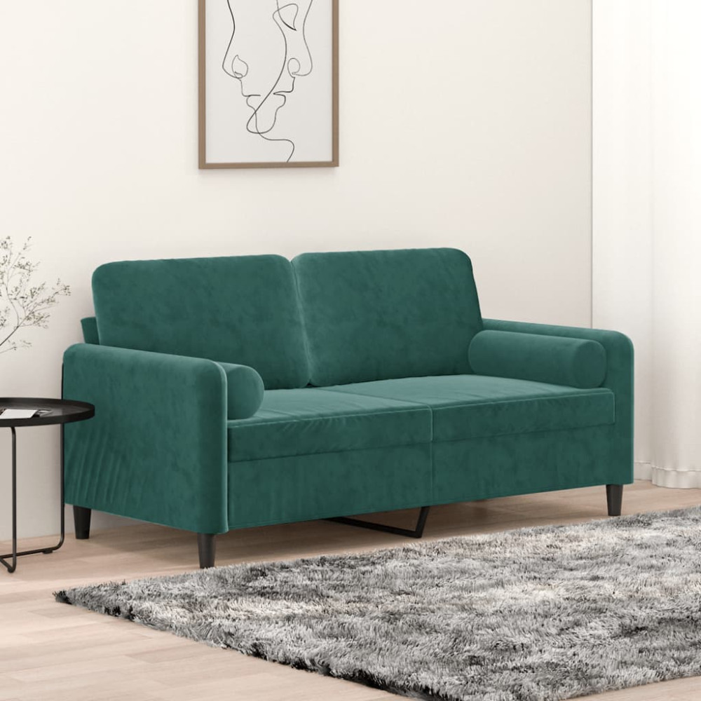 Produktbild för 2-sitssoffa med prydnadskuddar mörkgrön 140 cm sammet
