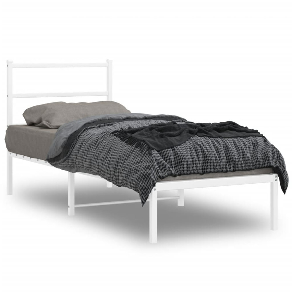 Produktbild för Sängram med huvudgavel metall vit 80x200 cm
