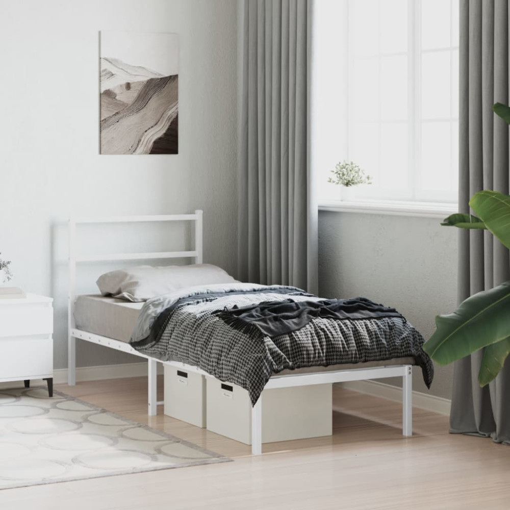 Produktbild för Sängram med huvudgavel metall vit 80x200 cm