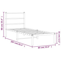 Produktbild för Sängram med huvudgavel metall vit 80x200 cm
