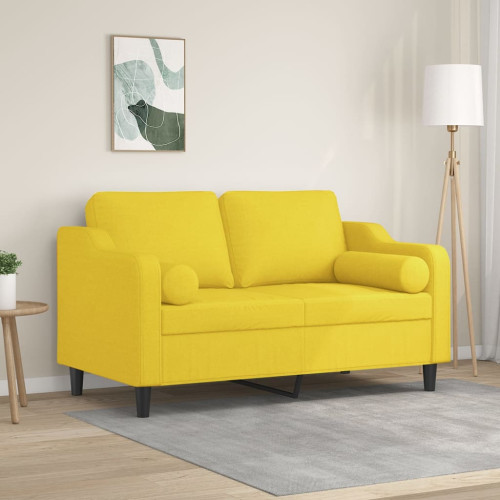 vidaXL 2-sits soffa med prydnadskuddar ljusgul 120 cm tyg