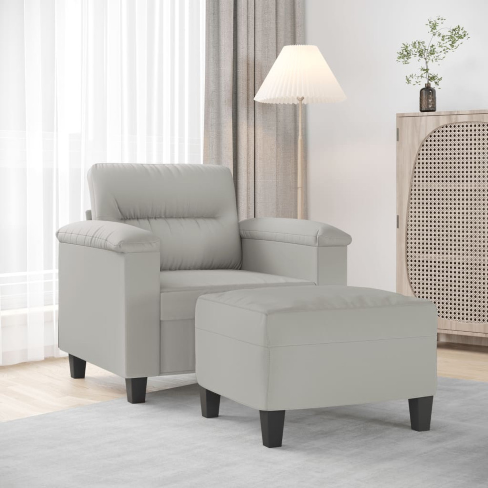 Produktbild för Fåtölj med fotpall ljusgrå 60 cm mikrofibertyg