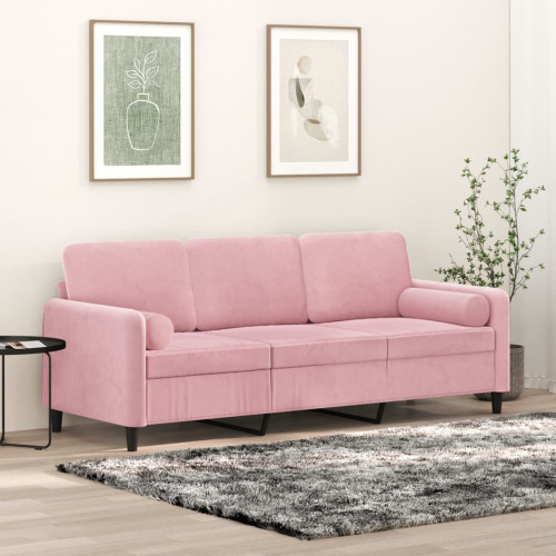 vidaXL 3-sitssoffa med prydnadskuddar rosa 180 cm sammet