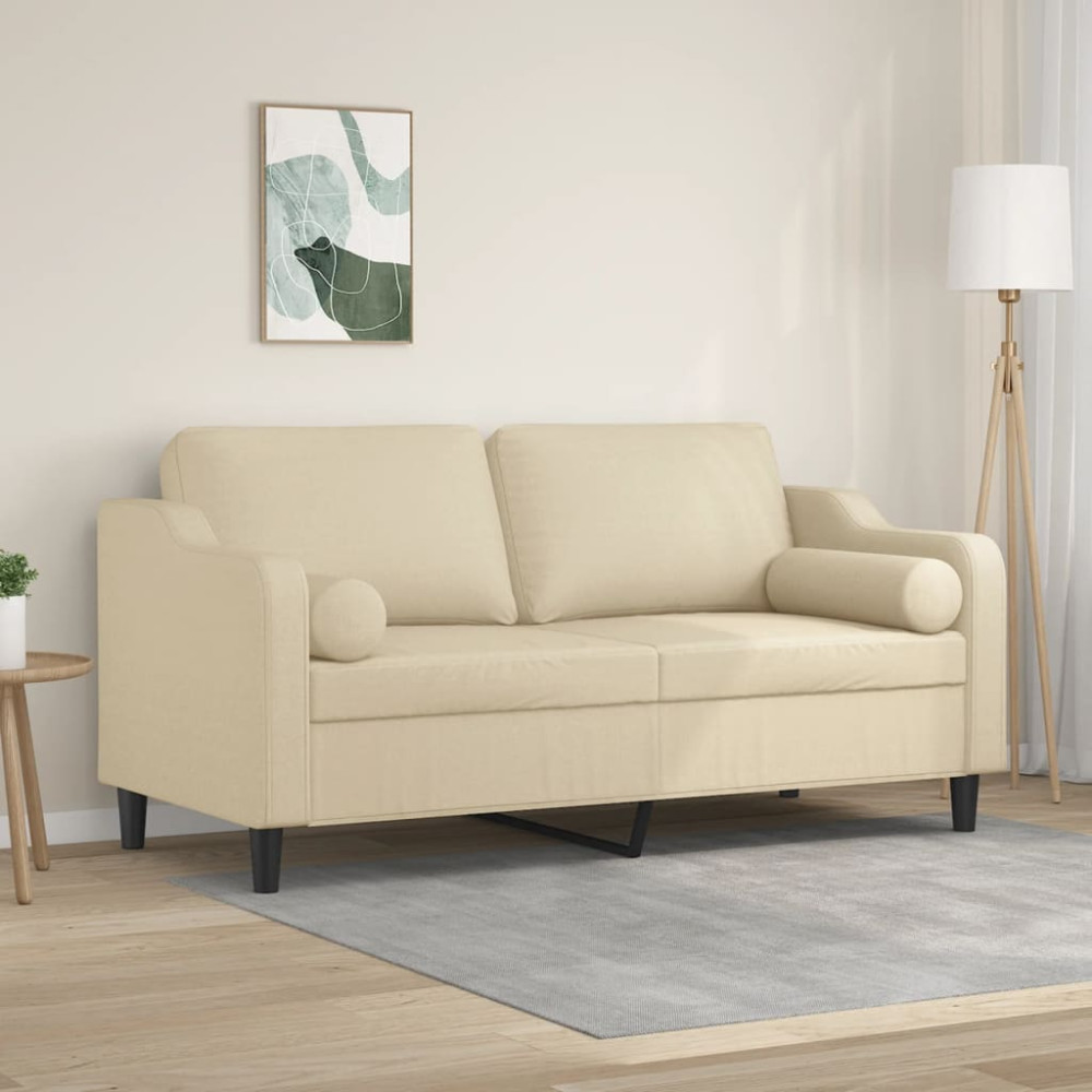 Produktbild för 2-sits soffa med prydnadskuddar gräddvit 140 cm tyg