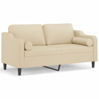 Produktbild för 2-sits soffa med prydnadskuddar gräddvit 140 cm tyg