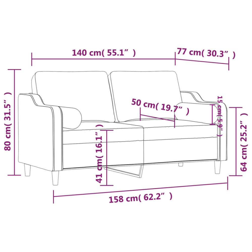 Produktbild för 2-sits soffa med prydnadskuddar gräddvit 140 cm tyg