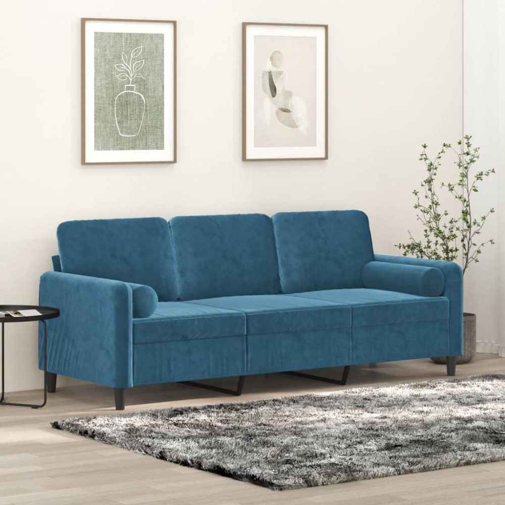 Produktbild för 3-sitssoffa med prydnadskuddar blå 180 cm sammet