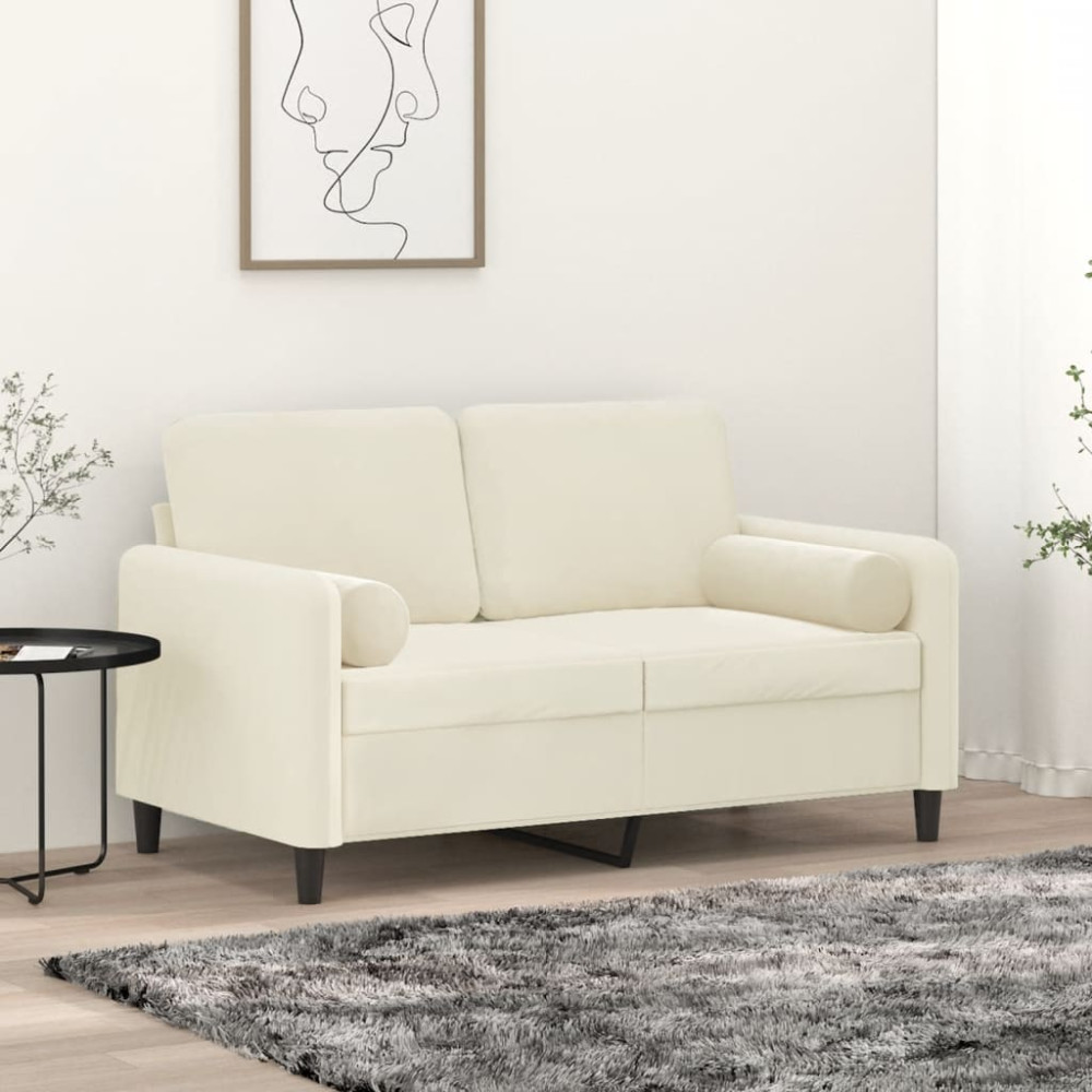 Produktbild för 2-sitssoffa med prydnadskuddar gräddvit 120 cm sammet