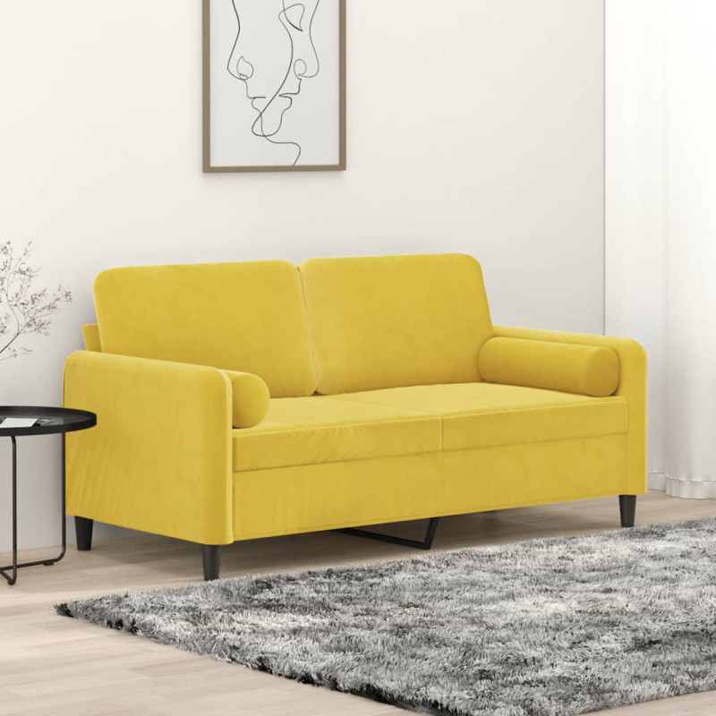 Produktbild för 2-sitssoffa med prydnadskuddar gul 140 cm sammet