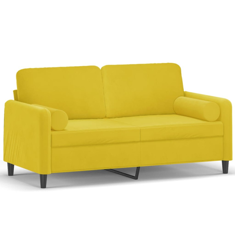 Produktbild för 2-sitssoffa med prydnadskuddar gul 140 cm sammet