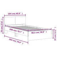 Produktbild för Sängram med huvudgavel vit 100x200 cm konstruerat trä