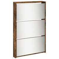 Produktbild för Skoskåp med spegel 5 skåp rökfärgad ek 63x17x169,5 cm