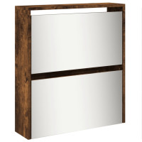 Produktbild för Skoskåp med spegel 5 skåp rökfärgad ek 63x17x169,5 cm