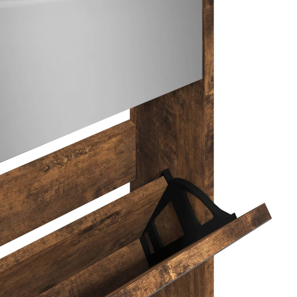 Produktbild för Skoskåp med spegel 5 skåp rökfärgad ek 63x17x169,5 cm
