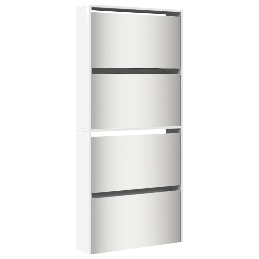 Produktbild för Skoskåp med spegel 4 skåp högglans vit 63x17x134 cm