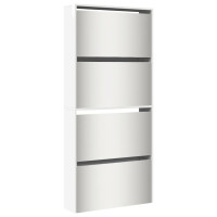 Produktbild för Skoskåp med spegel 4 skåp högglans vit 63x17x134 cm