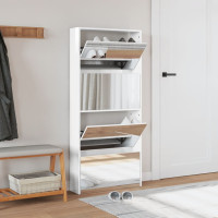 Produktbild för Skoskåp med spegel 4 skåp högglans vit 63x17x134 cm
