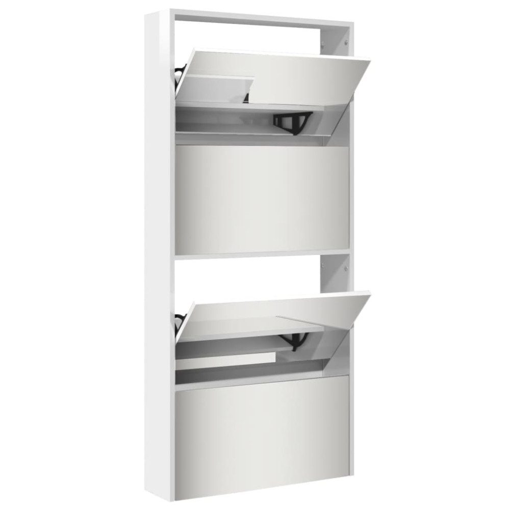 Produktbild för Skoskåp med spegel 4 skåp högglans vit 63x17x134 cm