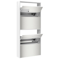 Produktbild för Skoskåp med spegel 4 skåp högglans vit 63x17x134 cm