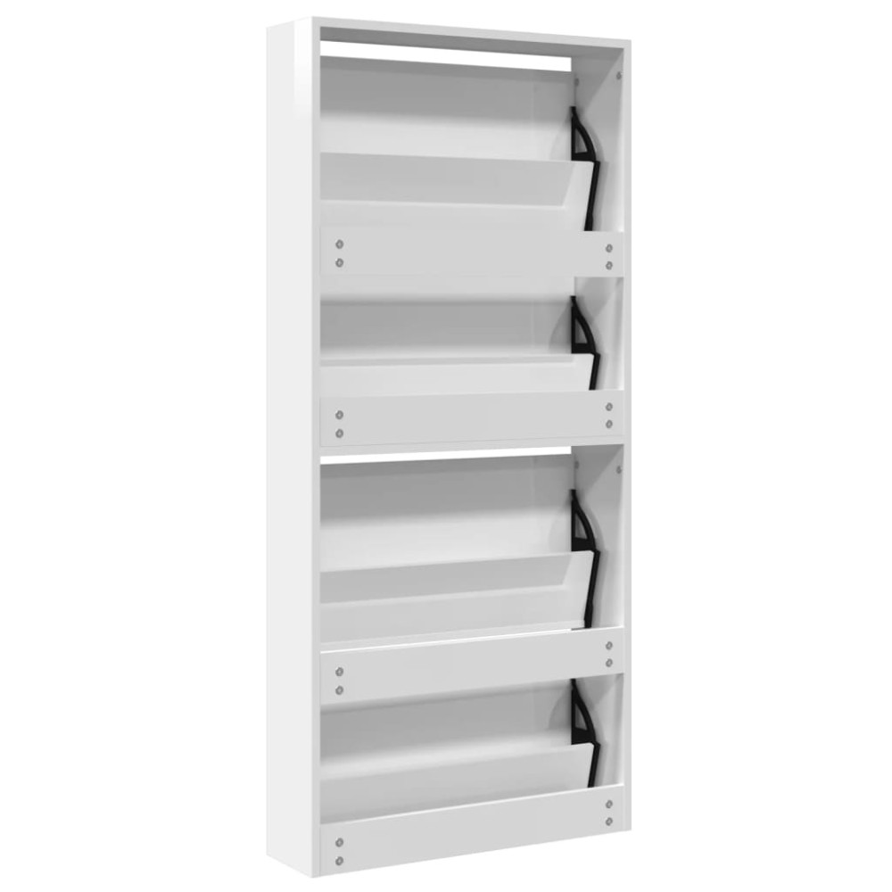 Produktbild för Skoskåp med spegel 4 skåp högglans vit 63x17x134 cm