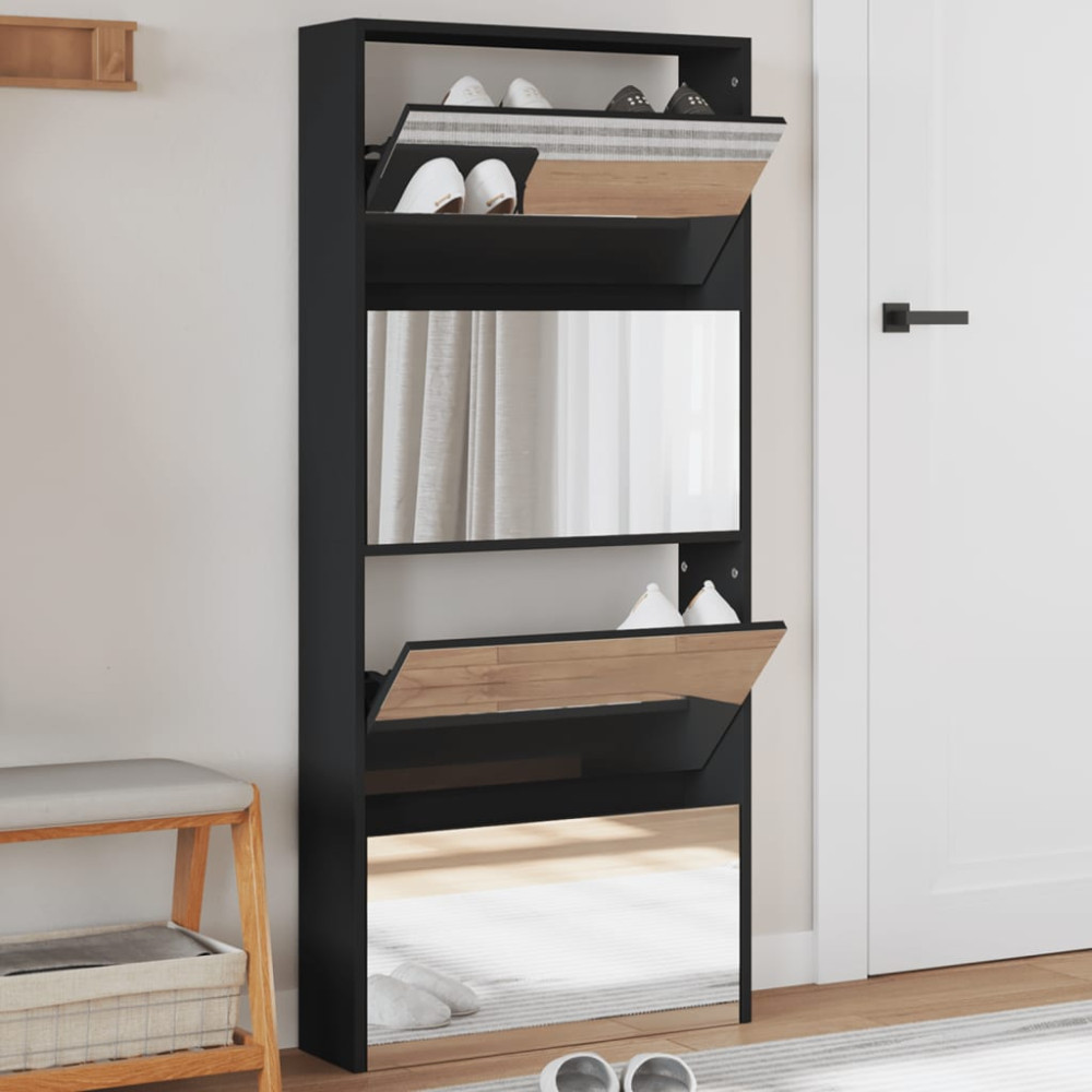 Produktbild för Skoskåp med 4 skåp svart 63x17x134 cm