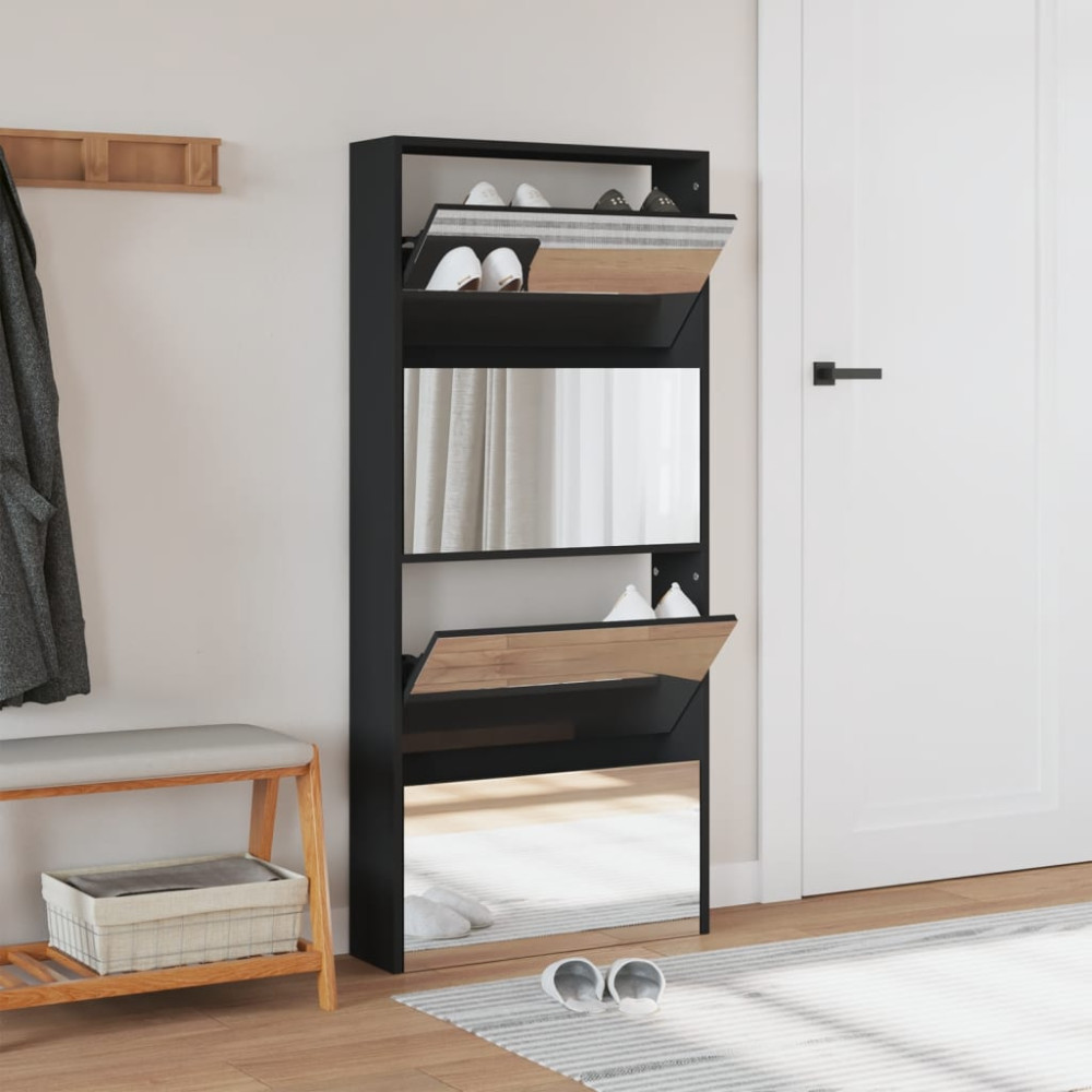 Produktbild för Skoskåp med 4 skåp svart 63x17x134 cm