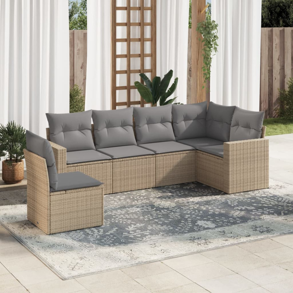 Produktbild för Soffgrupp för trädgården med dynor 6 delar beige konstrotting