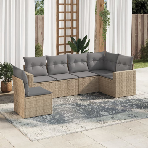 vidaXL Soffgrupp för trädgården med dynor 6 delar beige konstrotting