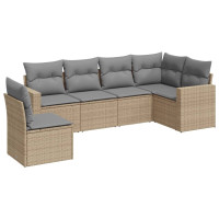 Produktbild för Soffgrupp för trädgården med dynor 6 delar beige konstrotting