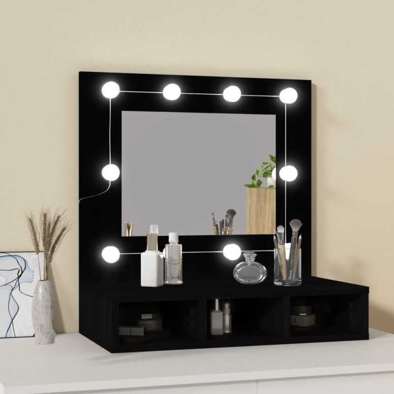 Produktbild för Spegelskåp med LED svart 60x31,5x62 cm