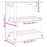 Produktbild för Köksvagn MONZA 84x40x90 cm massivt furu