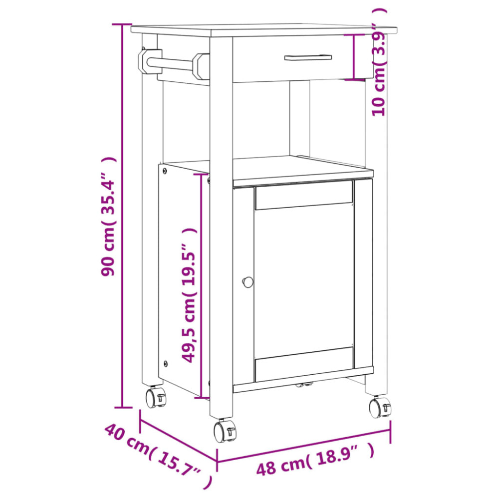 Produktbild för Köksvagn MONZA 48x40x88,5 cm massivt furu