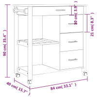 Produktbild för Köksvagn MONZA 84x40x90 cm massivt furu