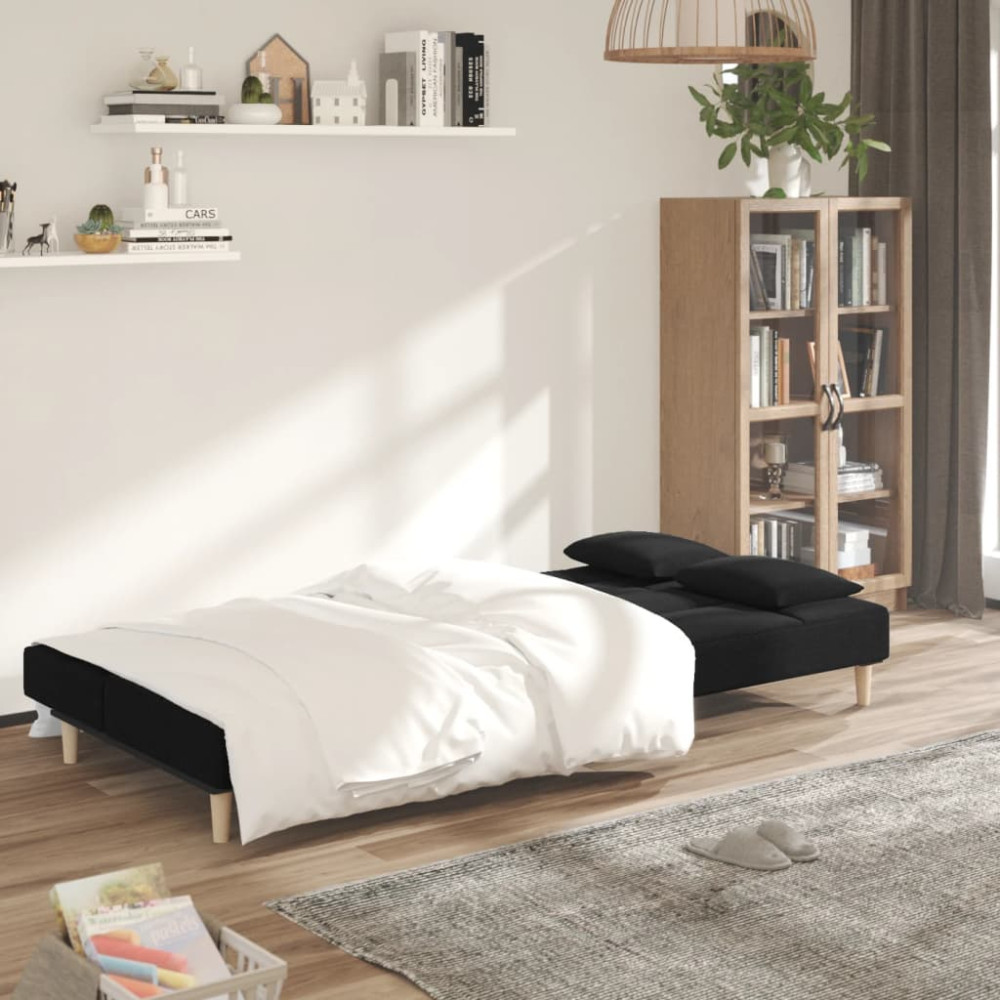 Produktbild för Bäddsoffa 2-sits med två kuddar svart tyg