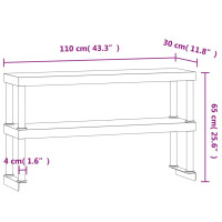 Miniatyr av produktbild för Överhylla för arbetsbord 2 hyllor 110x30x65 cm rostfritt stål