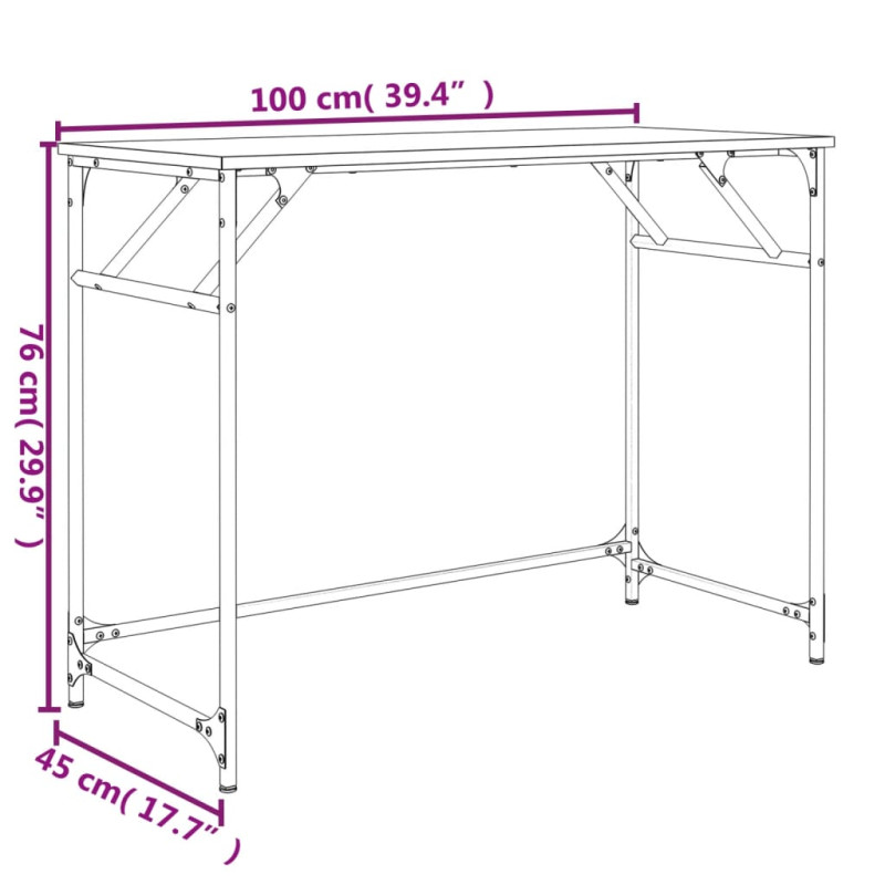 Produktbild för Skrivbord sonoma-ek 100x45x76 cm trä pulverlackerat stål